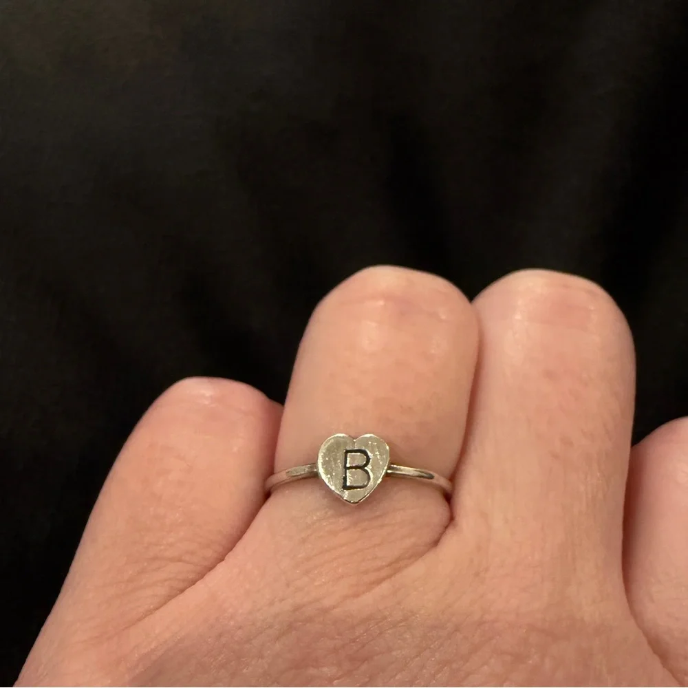 Handmade Heart Initial B Ring Sterling Silver Size 5